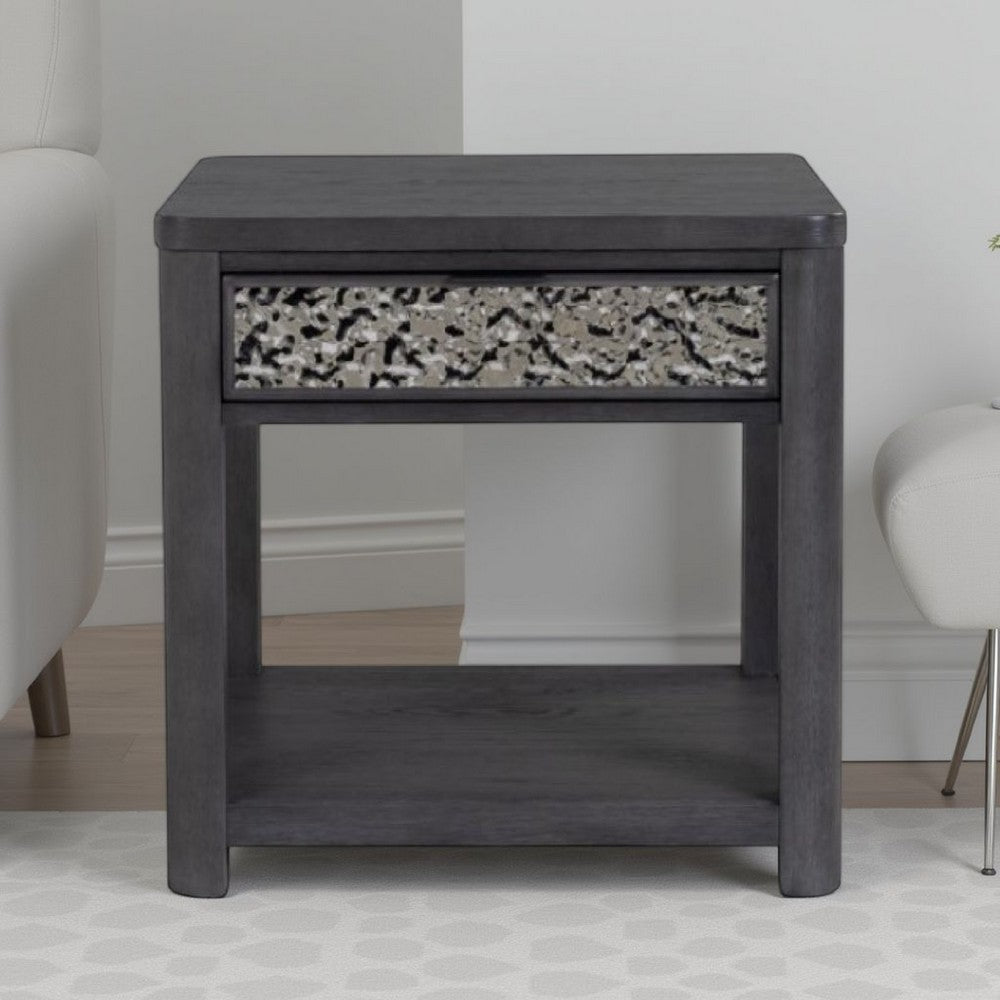 Zoko Side End Table, 1 Drawer, 1 Shelf, Ash Gray Rubberwood, 24 Inch