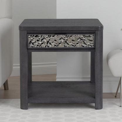 Zoko Side End Table, 1 Drawer, 1 Shelf, Ash Gray Rubberwood, 24 Inch