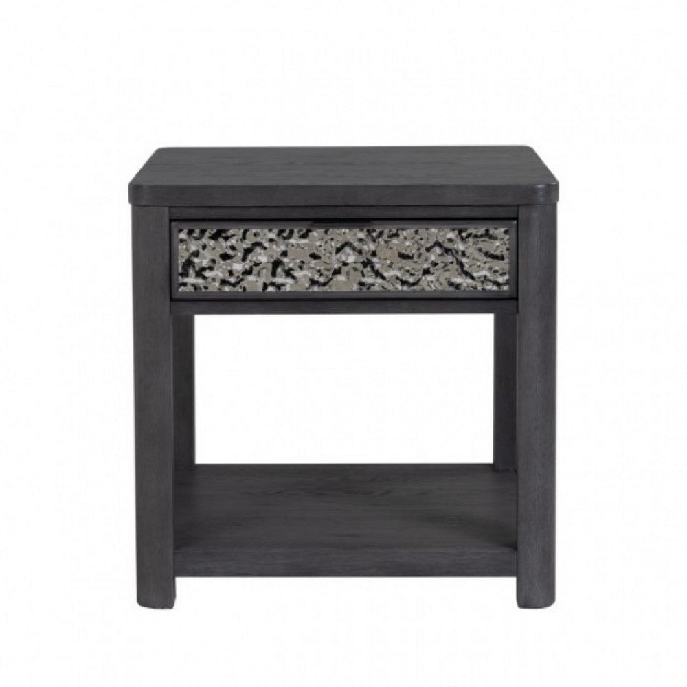 Zoko Side End Table, 1 Drawer, 1 Shelf, Ash Gray Rubberwood, 24 Inch