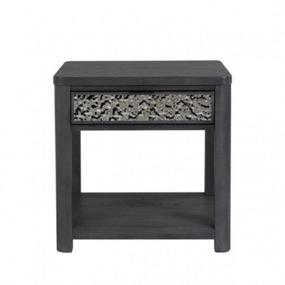 Zoko Side End Table, 1 Drawer, 1 Shelf, Ash Gray Rubberwood, 24 Inch