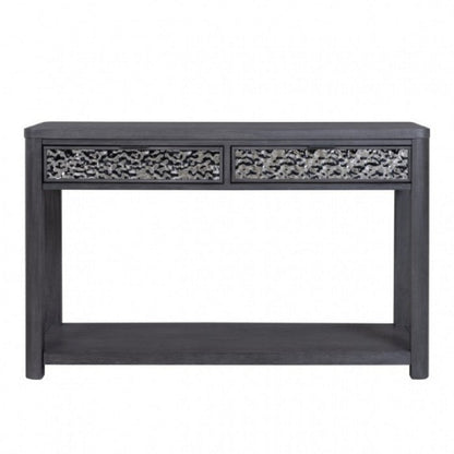 Zoko Sofa Table, 2 Drawers and 1 Shelf, Ash Gray Rubberwood, 48 Inch