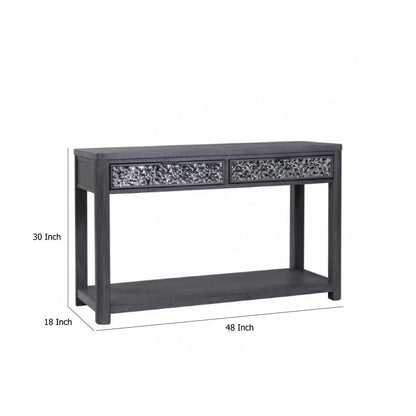 Zoko Sofa Table, 2 Drawers and 1 Shelf, Ash Gray Rubberwood, 48 Inch