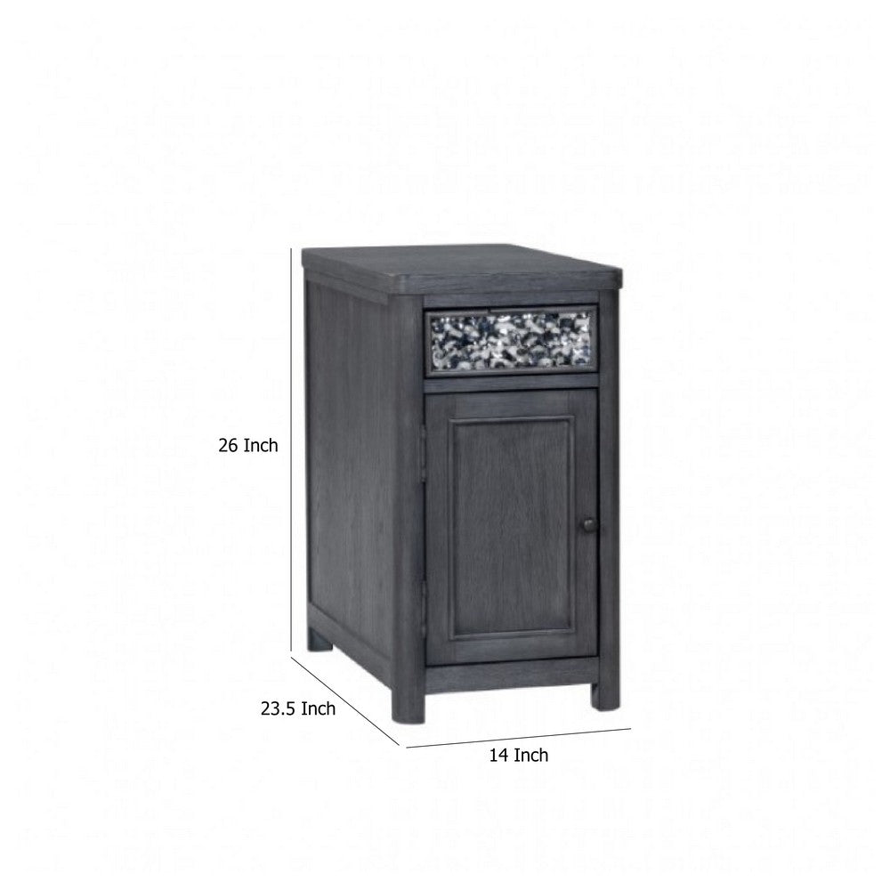 Zoko Chairside End Table, Drawer and USB Ports, Ash Gray Wood, 26 Inch