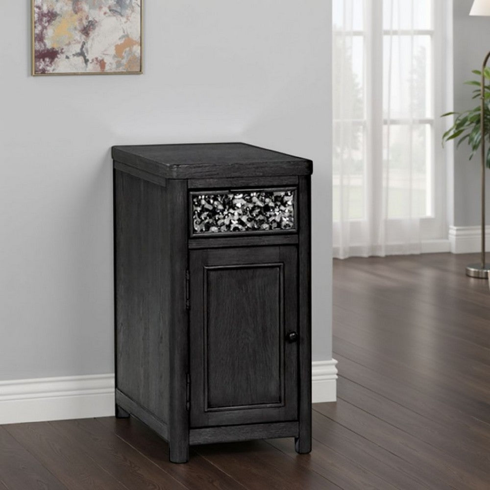 Zoko Chairside End Table, Drawer and USB Ports, Ash Gray Wood, 26 Inch