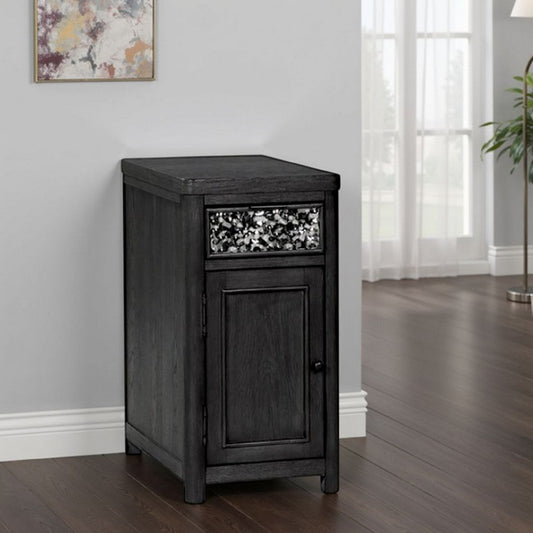 Zoko Chairside End Table, Drawer and USB Ports, Ash Gray Wood, 26 Inch