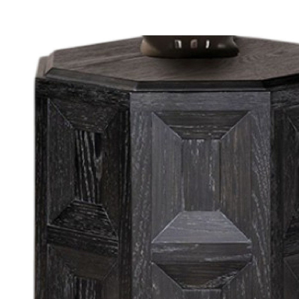 Kizie Accent Side End Table, Black Rubberwood, Rectangular 20 Inch