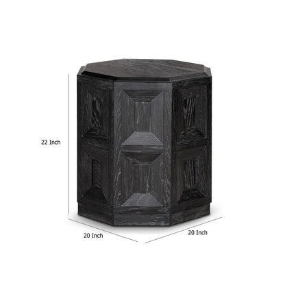 Kizie Accent Side End Table, Black Rubberwood, Rectangular 20 Inch