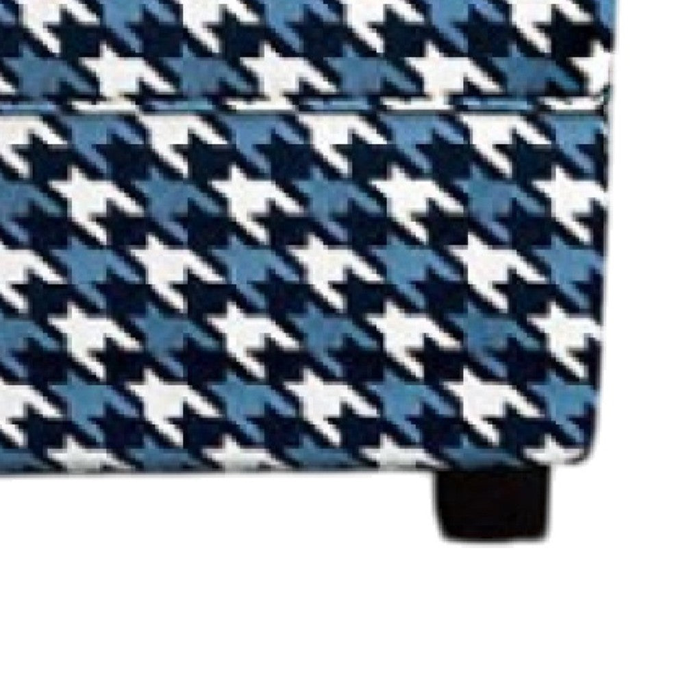 Colin Ottoman, Gray Blue White Houndstooth Polyester, 40in Rectangular