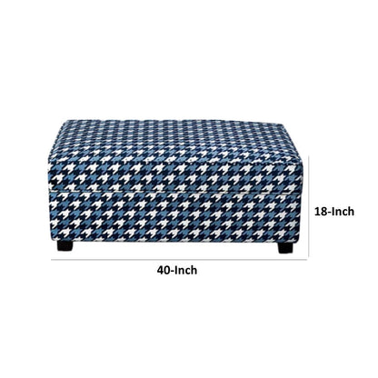 Colin Ottoman, Gray Blue White Houndstooth Polyester, 40in Rectangular