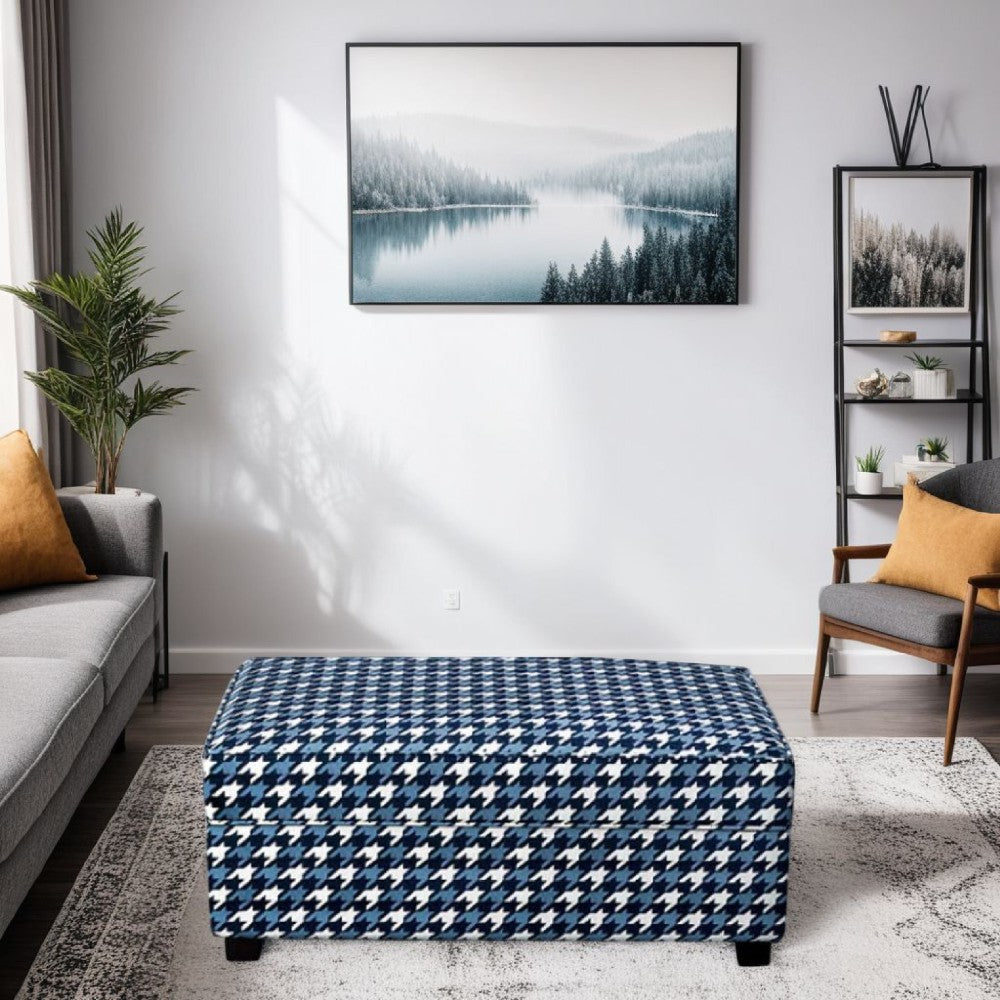 Colin Ottoman, Gray Blue White Houndstooth Polyester, 40in Rectangular
