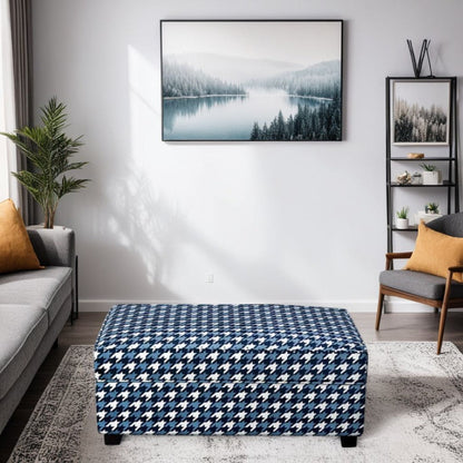 Colin Ottoman, Gray Blue White Houndstooth Polyester, 40in Rectangular
