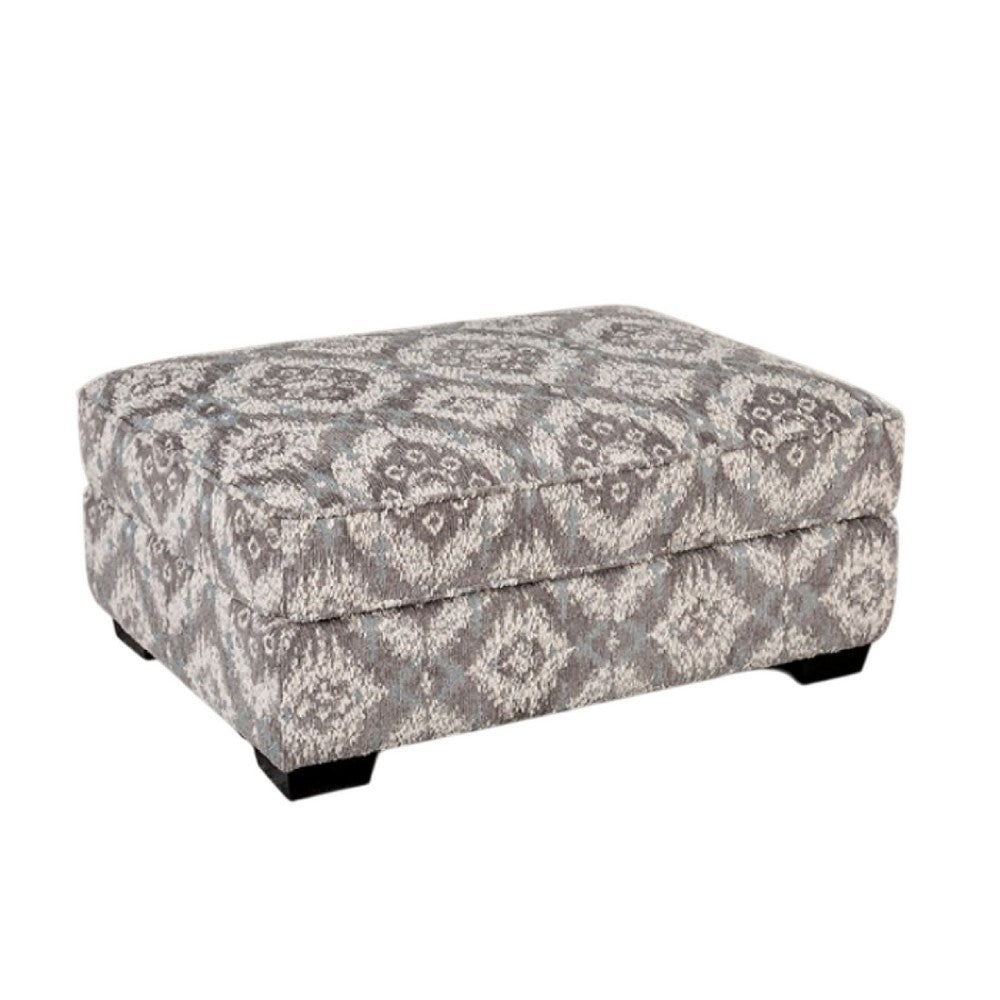Berrie Ottoman, Geometric Gray White Polyester, Solid Wood, 40 Inch