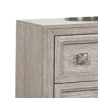 Diaz Nightstand with 2 Drawers, Sunburst Design Front, Light Gray Wood