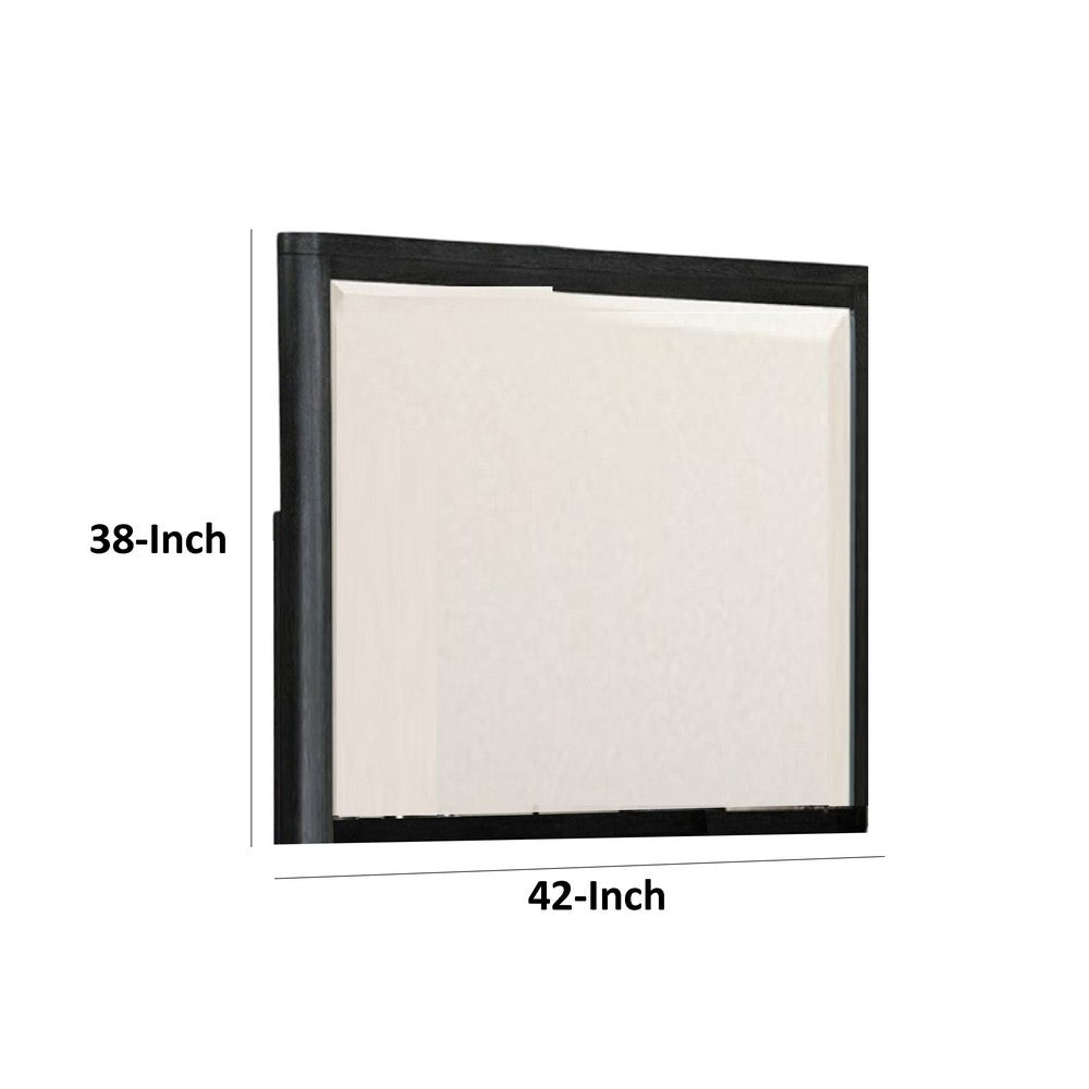 Zoko Dresser Mirror with Beveled Design, Ash Gray Solid Wood 38x42