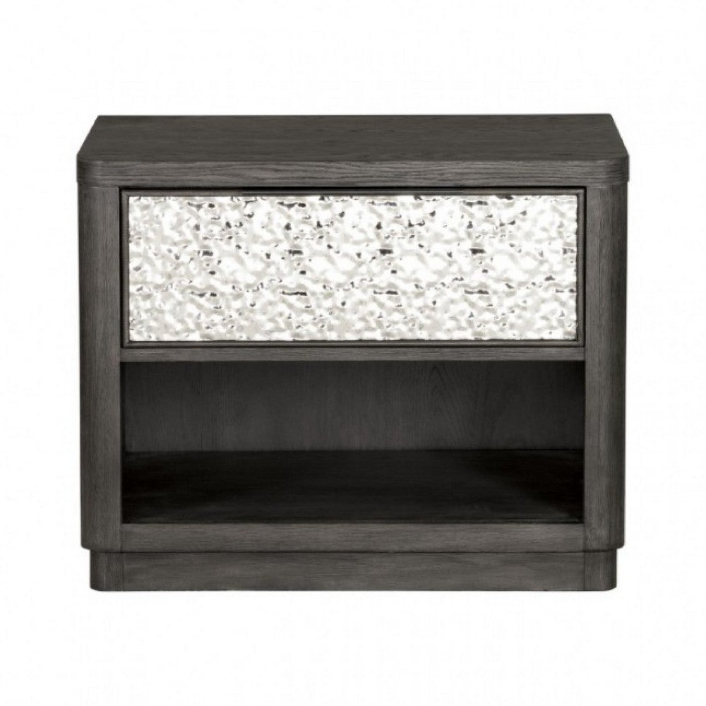 Zoko Nightstand Table with 2 USB Ports, Metal Accents, Ash Gray Wood