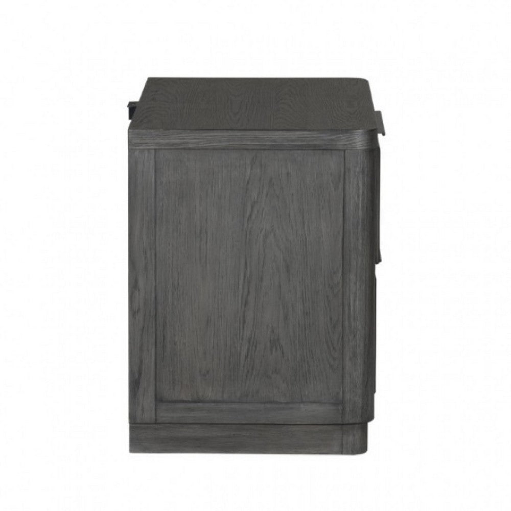Zoko Nightstand, 2 Drawers, USB Ports, Metal Accents, Ash Gray Wood