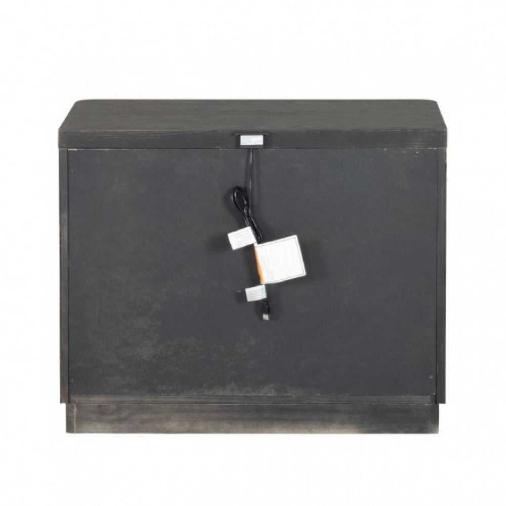 Zoko Nightstand, 2 Drawers, USB Ports, Metal Accents, Ash Gray Wood
