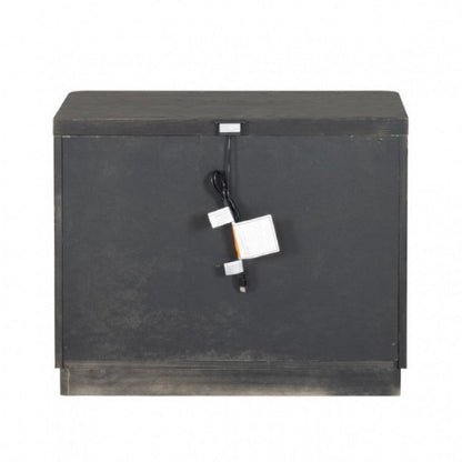 Zoko Nightstand, 2 Drawers, USB Ports, Metal Accents, Ash Gray Wood