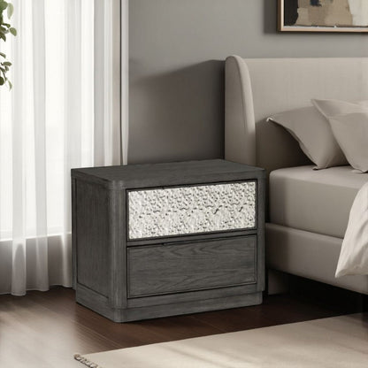 Zoko Nightstand, 2 Drawers, USB Ports, Metal Accents, Ash Gray Wood