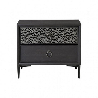 Kaira Nightstand, 2 USB Ports, Textured Metal Accents, Espresso Brown