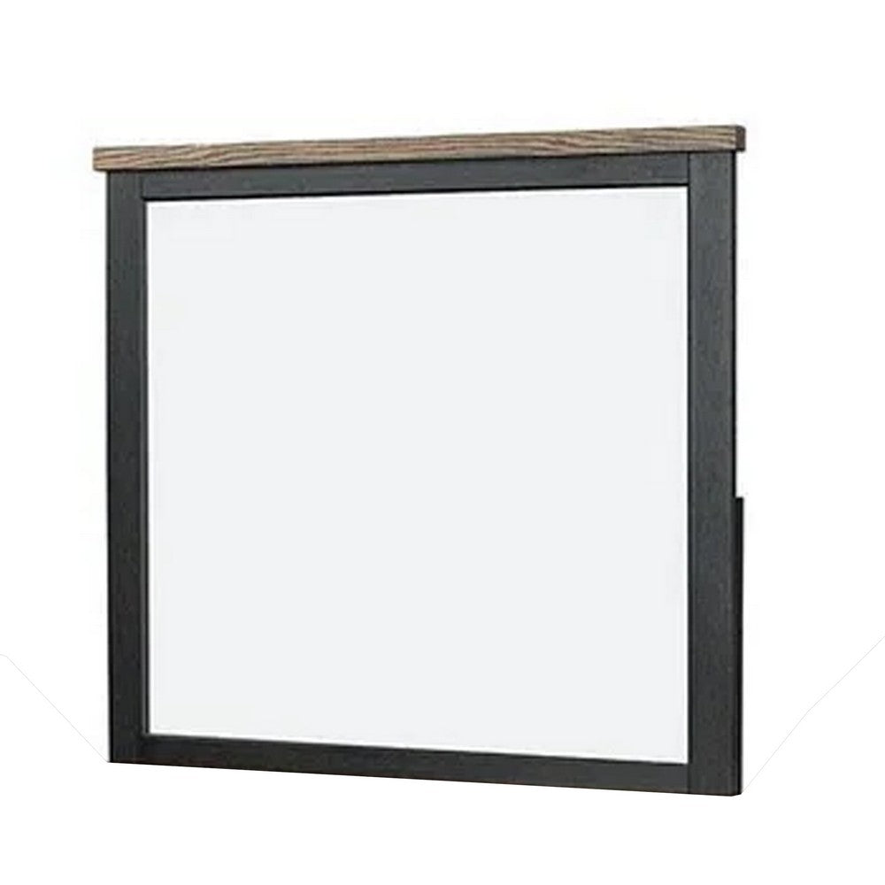 Ginie Mirror with Farmhouse Accents, Black and Oak Brown Wood 38x42