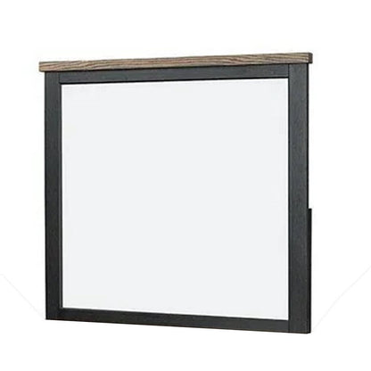 Ginie Mirror with Farmhouse Accents, Black and Oak Brown Wood 38x42
