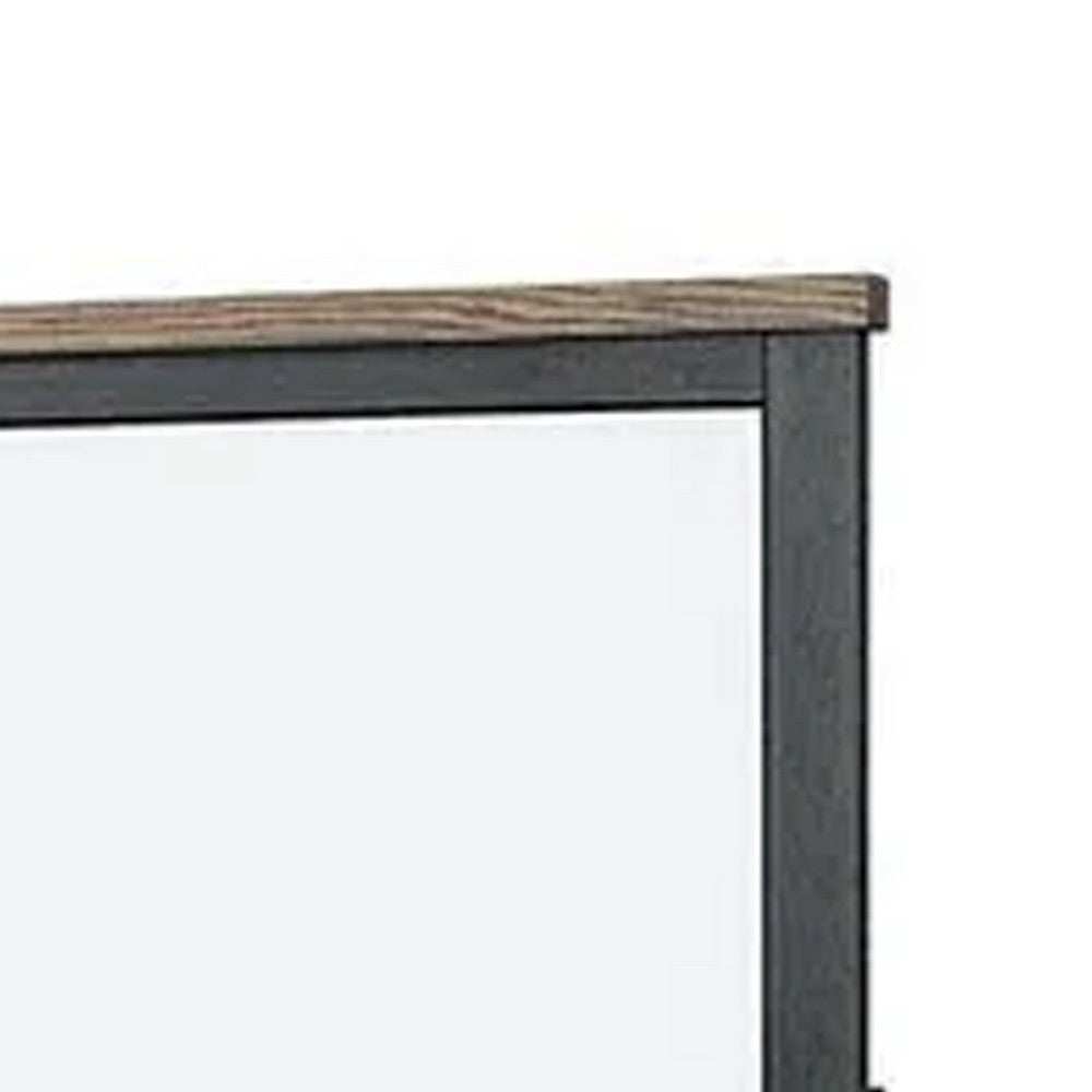 Ginie Mirror with Farmhouse Accents, Black and Oak Brown Wood 38x42
