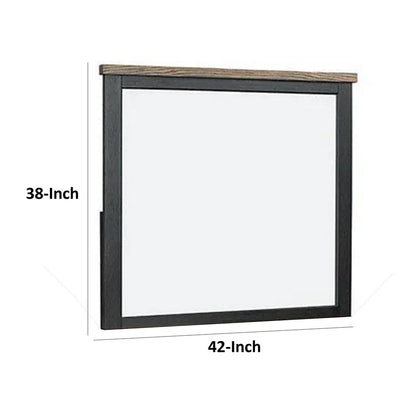 Ginie Mirror with Farmhouse Accents, Black and Oak Brown Wood 38x42