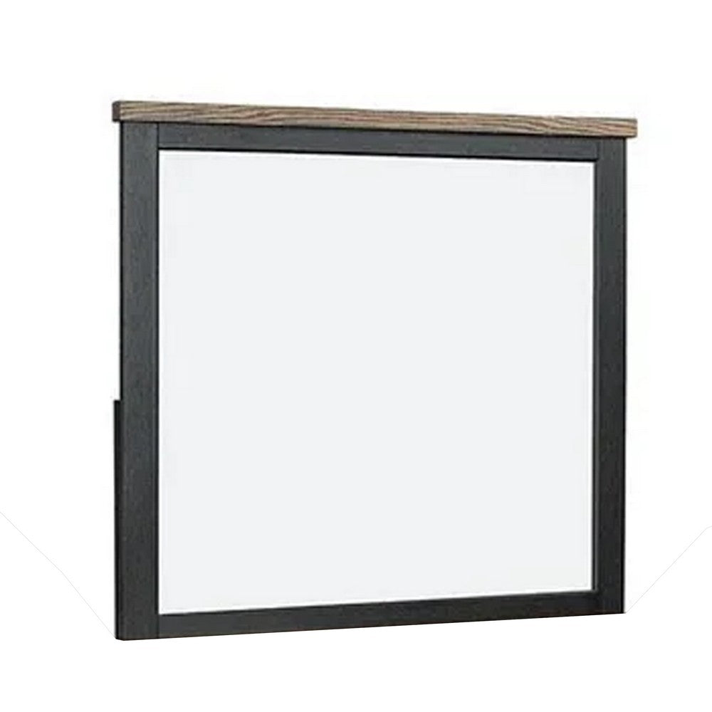 Ginie Mirror with Farmhouse Accents, Black and Oak Brown Wood 38x42