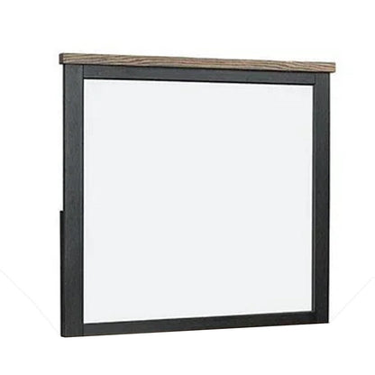 Ginie Mirror with Farmhouse Accents, Black and Oak Brown Wood 38x42