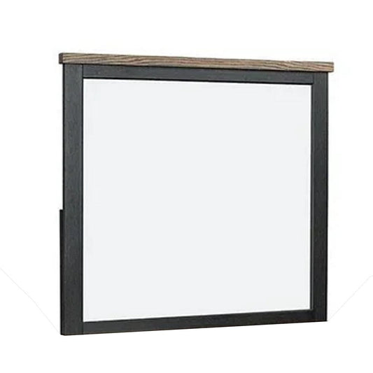 Ginie Mirror with Farmhouse Accents, Black and Oak Brown Wood 38x42