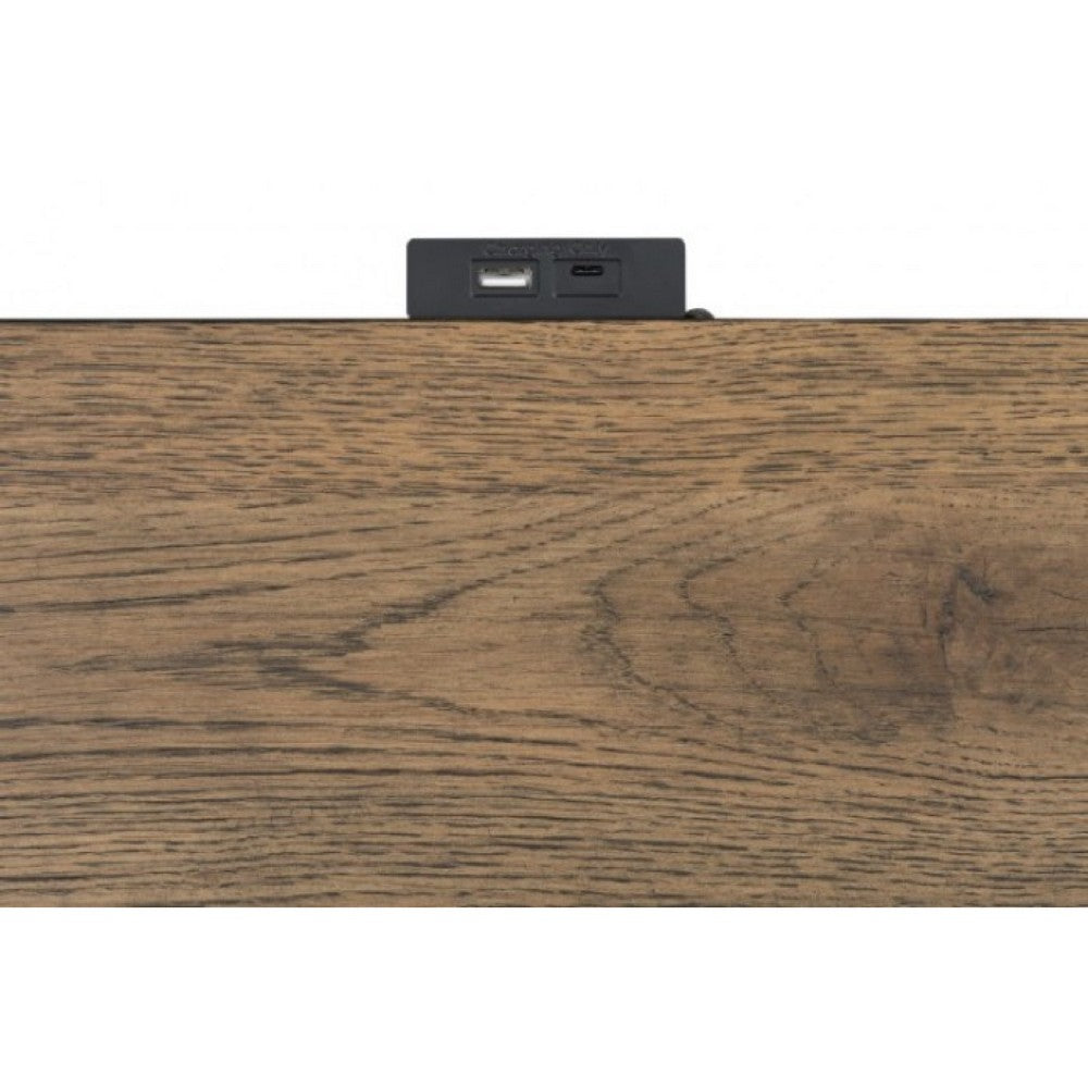 Ginie Nightstand with 2 USB Ports, 3 Drawers, Black Rustic Oak Brown