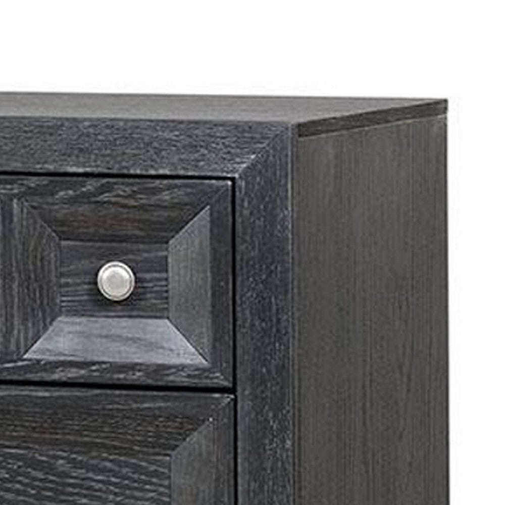 Kizie Nightstand, 3 Drawers, USB A-C, Weathered Black Wood, 28 Inch