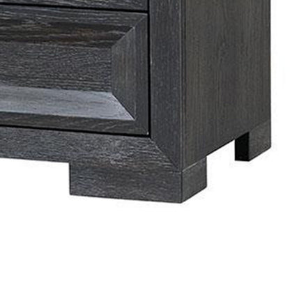 Kizie Nightstand, 3 Drawers, USB A-C, Weathered Black Wood, 28 Inch