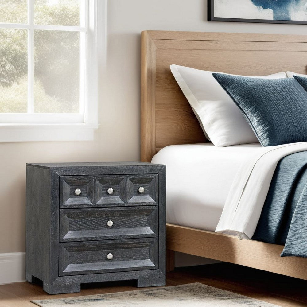 Kizie Oversized Nightstand, USB A-C, 3 Drawer, 38 Inch Weathered Black