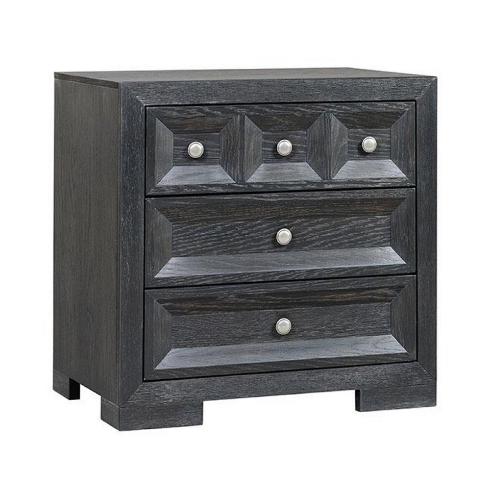 Kizie Oversized Nightstand, USB A-C, 3 Drawer, 38 Inch Weathered Black