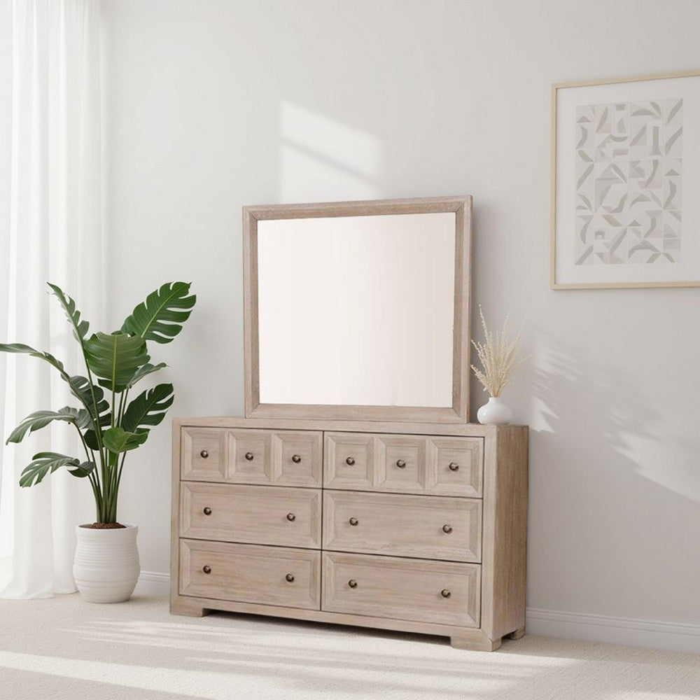 Rozie Dresser Mirror, Bevelled Accents, Light Brown Solid Wood 36x40