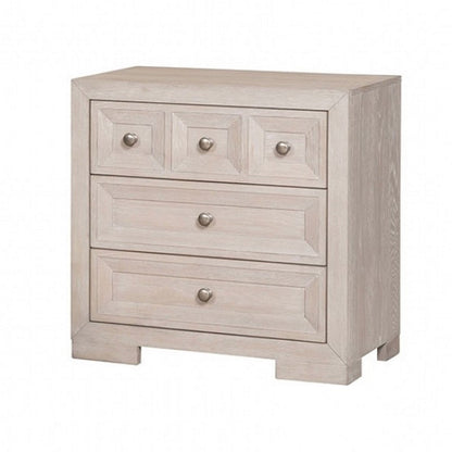 Kizie Nightstand, USB, 3 Drawers, Bronze, Beige Solid Wood, 28 Inch