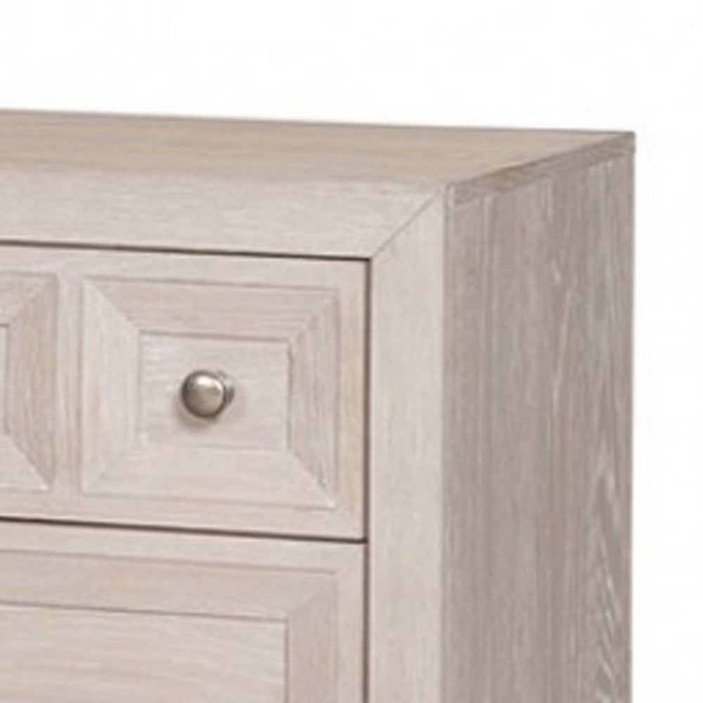 Kizie Nightstand, USB, 3 Drawers, Bronze, Beige Solid Wood, 28 Inch