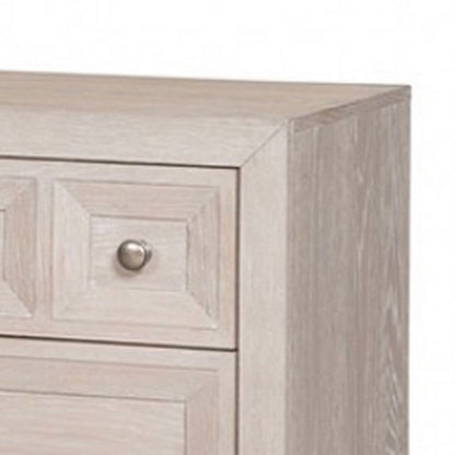 Kizie Nightstand, USB, 3 Drawers, Bronze, Beige Solid Wood, 28 Inch