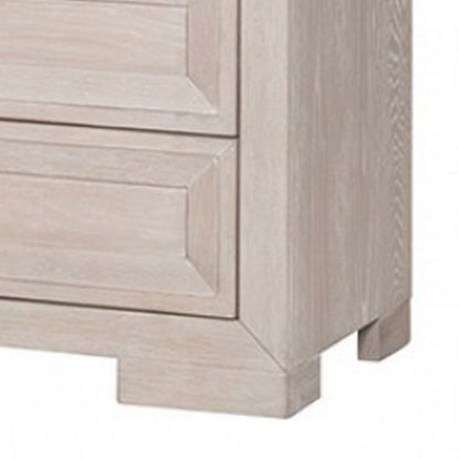 Kizie Nightstand, USB, 3 Drawers, Bronze, Beige Solid Wood, 28 Inch