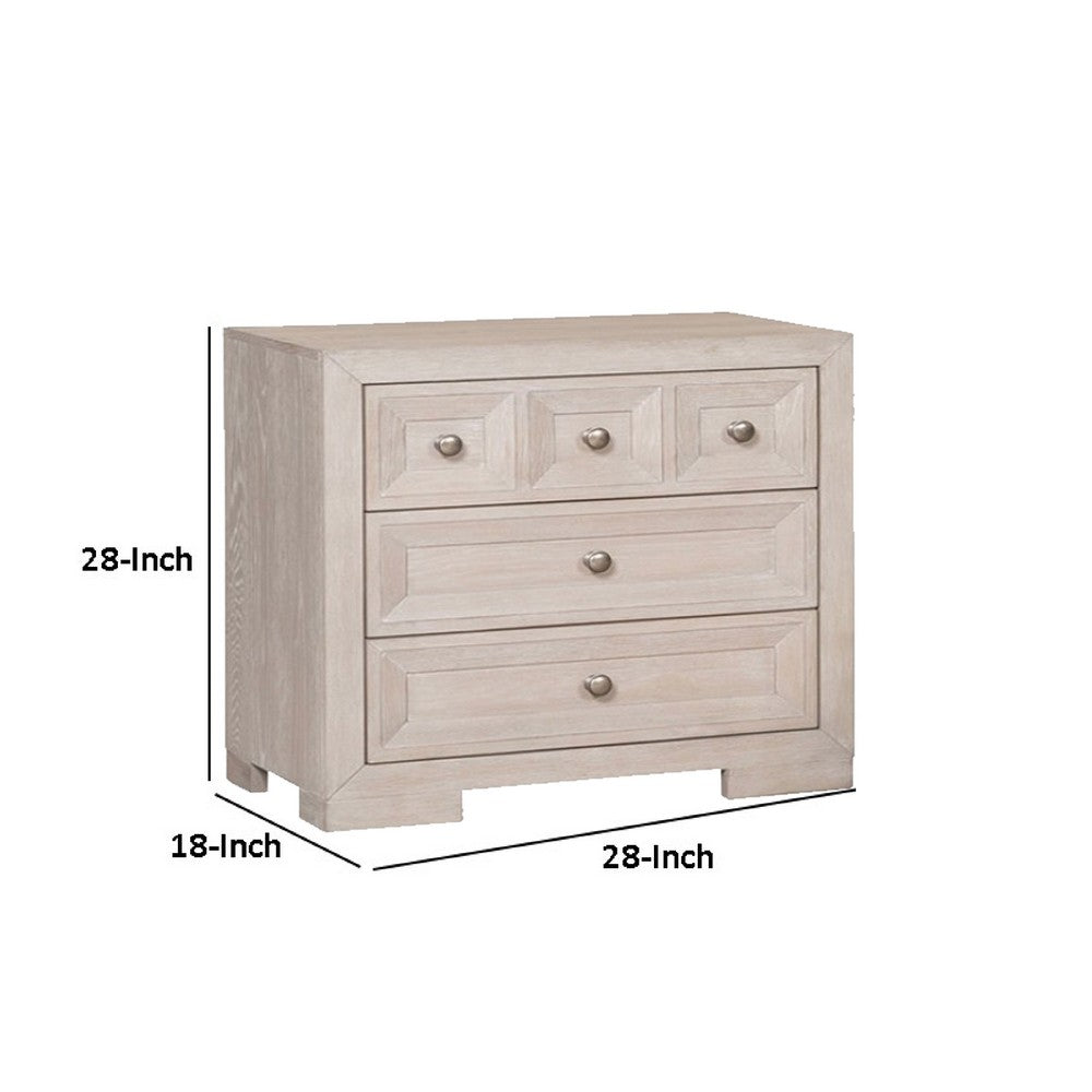 Kizie Nightstand, USB, 3 Drawers, Bronze, Beige Solid Wood, 28 Inch