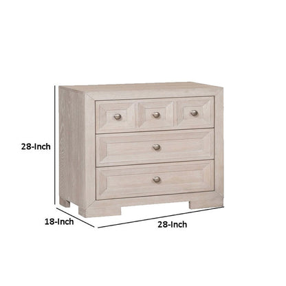 Kizie Nightstand, USB, 3 Drawers, Bronze, Beige Solid Wood, 28 Inch