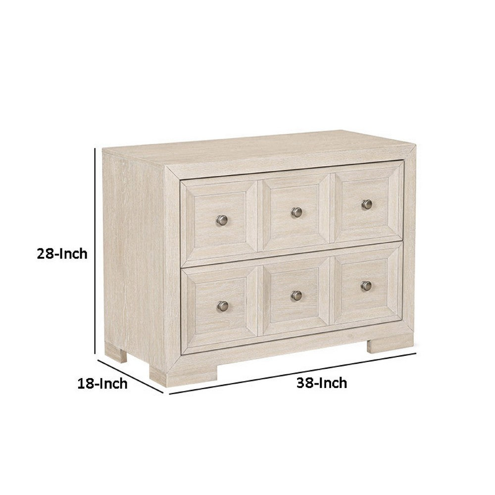 Kizie Oversized Nightstand, USB A-C, 2 Drawers, Bronze, Beige, 38 Inch