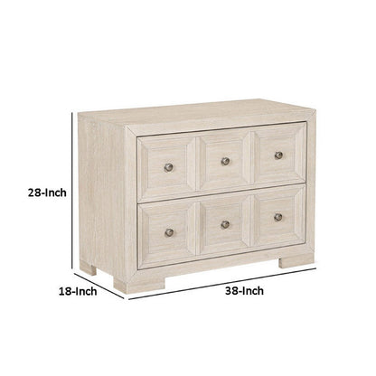 Kizie Oversized Nightstand, USB A-C, 2 Drawers, Bronze, Beige, 38 Inch