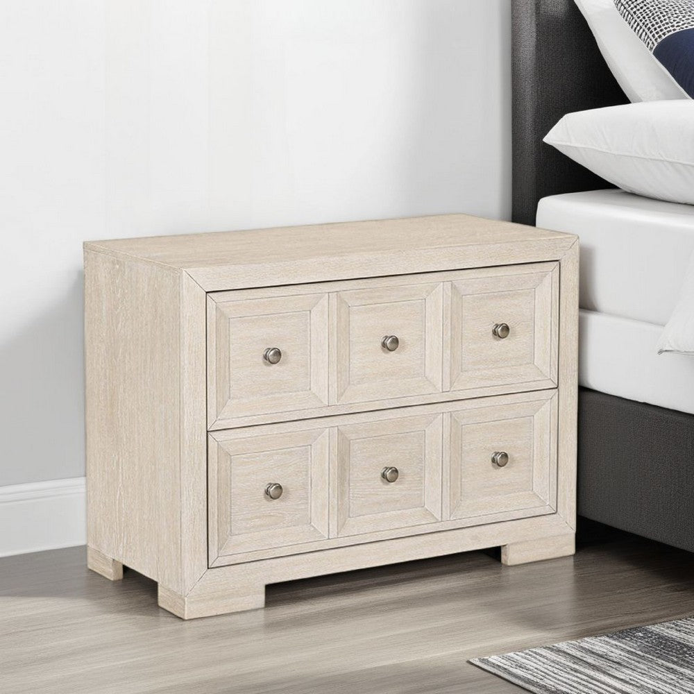 Kizie Oversized Nightstand, USB A-C, 2 Drawers, Bronze, Beige, 38 Inch