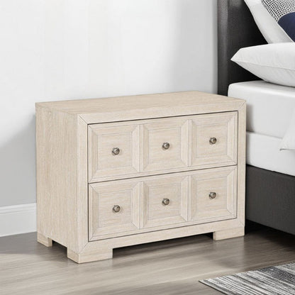 Kizie Oversized Nightstand, USB A-C, 2 Drawers, Bronze, Beige, 38 Inch