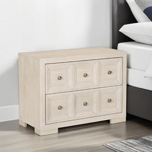 Kizie Oversized Nightstand, USB A-C, 2 Drawers, Bronze, Beige, 38 Inch
