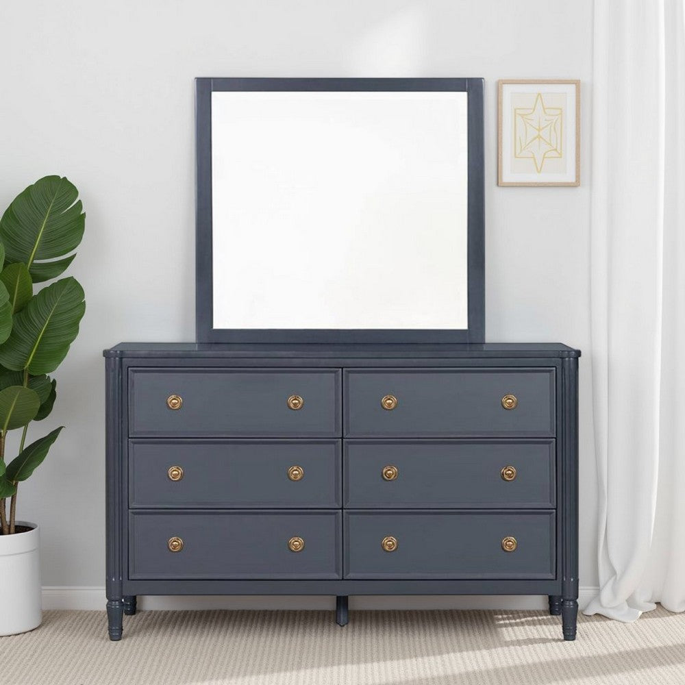 Alta Dresser Mirror, Subtle French Design, Blue Solid Wood, 40 Inch