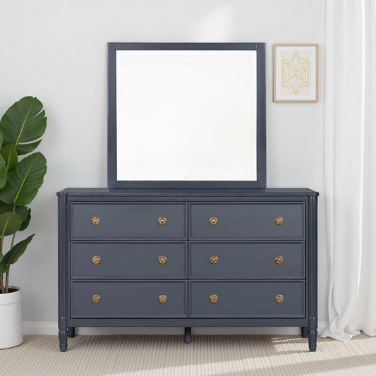 Alta Dresser Mirror, Subtle French Design, Blue Solid Wood, 40 Inch